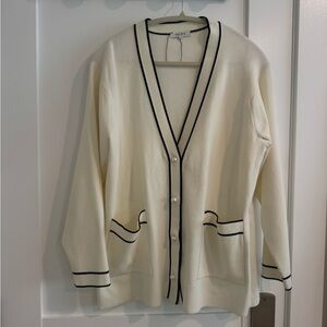 Cream Cardigan with Black Trim and Pearl Buttons
